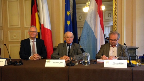 Oberbürgermeister Wolfram Leibe, Monsieur le Maire Dominique Gros, Beigeordneter Thomas Brück